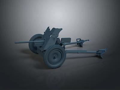 Detailed 3D Model of Wheeled Military Artillery Cannon with Gray Finish 3d model