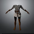 Medieval Costume With Silver Armor White Tunic Brown Belt And Red Boots