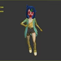 Cartoon Character With Blue Black Hair Green Eyes Yellow Badge And Creature Features