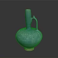 Artistic Carved Blue Vase With Intricate Decorative Patterns And Curved Handle Design