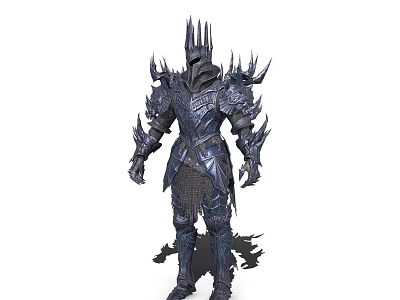 Fantasy Creature Warrior in Spiked Armor Featuring Tall Helmet and Intricate Details 3d model