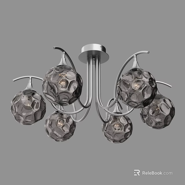 Modern Textured Glass Spherical Chandelier With Silver Metal Frame And Multiple Globes 3d model 