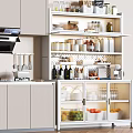 Modern Kitchen Sideboard With Open Shelves Storage Jars And Fresh Fruits