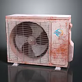 Rusted Air Conditioner Outdoor Unit With Fan And Blue Logo