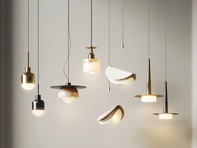 Contemporary Pendant Lights Showcasing Various Metal Glass Designs And Warm Illumination 3d model