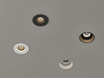 Modern Downlights and Spotlights Design on Gray Ceiling with Different Frame Colors 3d model