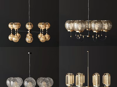 Elegant Modern Chandelier Design With Crystal Globe Shades And Gold Hanging Elements 3d model