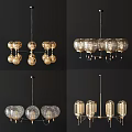 Elegant Modern Chandelier Design With Crystal Globe Shades And Gold Hanging Elements