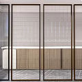 Modern Glass Partition Interior Design With Metal Frame And Wooden Cabinets
