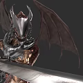 Reptile Creature With Metallic Armor Wings Chains And Giant Sword Design