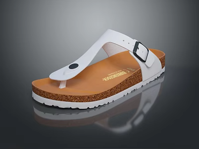 White Cork Sole Sandals With Adjustable White Straps And Black Buckle Comfortable Design 3d model