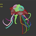 Glowing Transparent Jellyfish With Pink Body Blue Tentacles And Shiny Surface