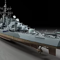 Military Warship With Camouflage Paint And Turrets