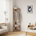 Bedroom Wooden Coat Rack With Hanging Clothes Storage Box Green Bottle Plant And Wall Artwork