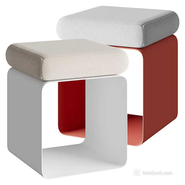 Modern Design Stools With Cushioned Seats And Square Frame In Gray Beige Red 3d model