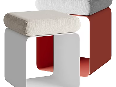 Modern Design Stools With Cushioned Seats And Square Frame In Gray Beige Red 3d model