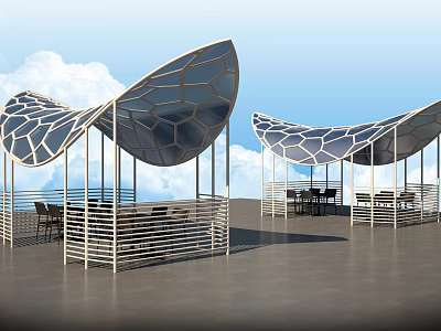 Modern Geometric Pattern Canopies For Outdoor Open Area With Tables And Chairs 3d model