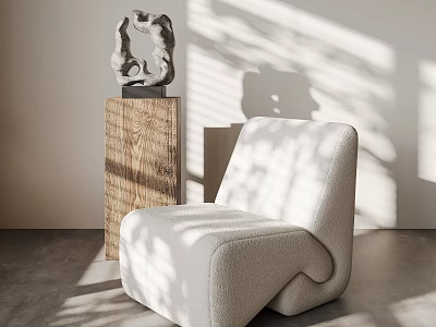 Single Sofa in Soft Fabric with Sunlight Shadows and Wooden Pedestal 3d model