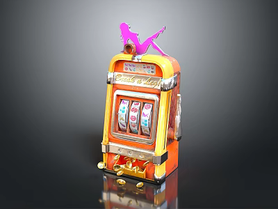 Vintage Orange Slot Machine With Pink Decoration BIG WIN Sign Reel Wheels And Gold Coins 3d model