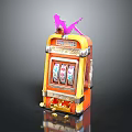 Vintage Orange Slot Machine With Pink Decoration BIG WIN Sign Reel Wheels And Gold Coins