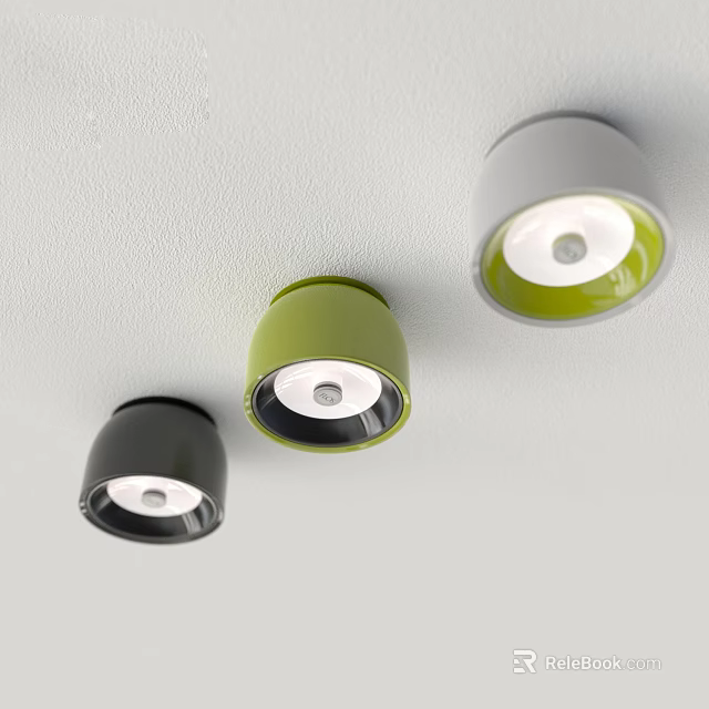 Modern Stylish Downlights And Spotlights In Black Green Gray Ceiling Design 3d model 