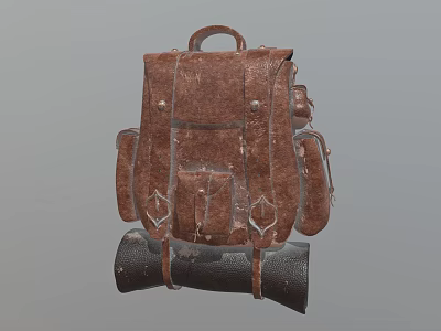 Vintage Brown Leather Backpack With Multiple Pockets Adjustable Straps And Rolled Bottom Storage 3d model
