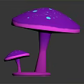 Purple Mushroom with Fluorescent Blue Spots and Small Base Mushroom in Decorative Plant