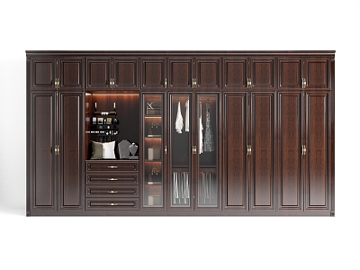 American Style Solid Wood Wardrobe Coat Cabinet New Chinese Style Wardrobe model