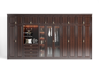 American Style Solid Wood Wardrobe Coat Cabinet New Chinese Style Wardrobe 3d model