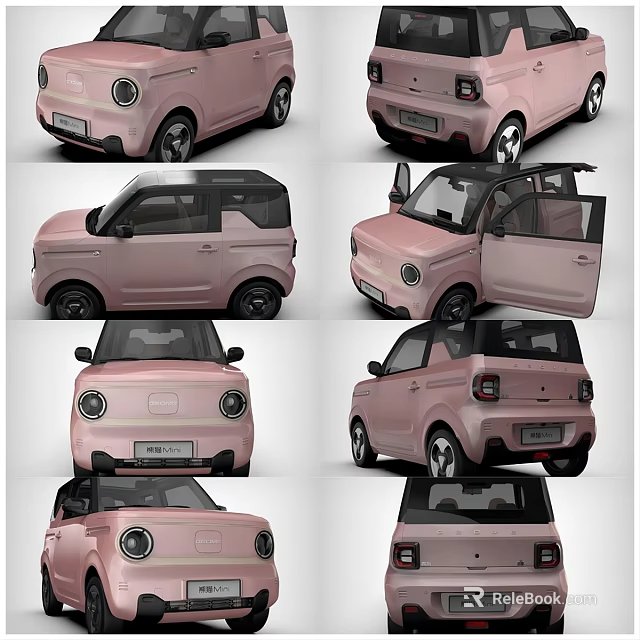Pink Compact Car Stylish Exterior Design With Open Doors And Multiple Angles 3d model 