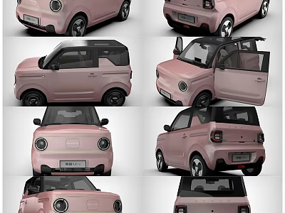 Pink Compact Car Stylish Exterior Design With Open Doors And Multiple Angles 3d model