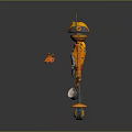 Orange Mechanical Robot Character with Antenna Wheels Red Bow Tie and Tool Arms
