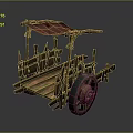 Vintage Ancient Wooden Cart With Red Canopy And Rustic Wheel Structure