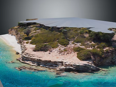 Natural Garden Landscape On Cliff With Green Vegetation Rocky Coastline And Blue Water 3d model