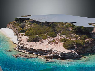 Natural Garden Landscape On Cliff With Green Vegetation Rocky Coastline And Blue Water 3d model