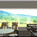 Comfortable Lounge Area Interior With Round White Tables Chairs Long Sofas And Bookshelves