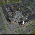 Modern Commercial Street Plaza With Illuminated Lighting And Surrounding Modern Buildings