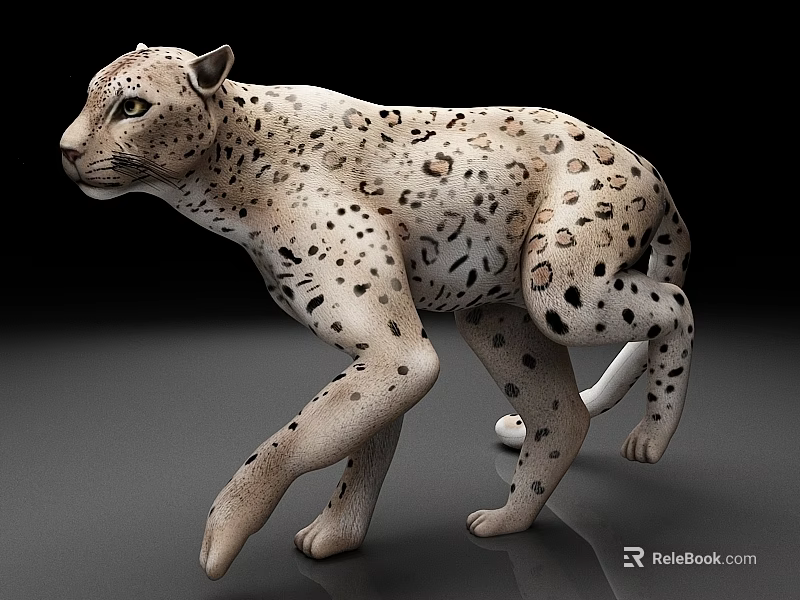 Realistic Snow Leopard Figurine With White Fur And Black Spots In Walking Stance 3d model 