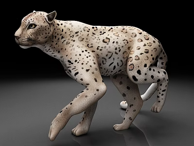 Realistic Snow Leopard Figurine With White Fur And Black Spots In Walking Stance 3d model