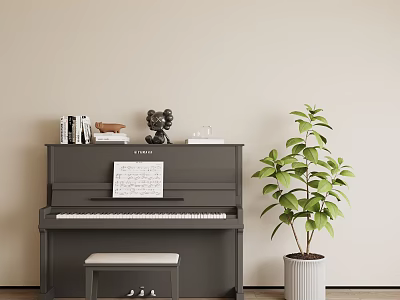 Musical Instruments Art Supplies in Cozy Room with Piano Sheet Music Books and Green Plant 3d model