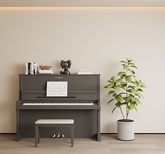 Modern Piano Decorations Ornaments Black Piano Musical Instruments Books Green Plant 3d model