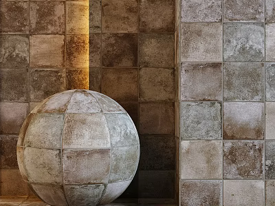 Textured Stone Sphere Component As Decorative Element On Patterned Wall 3d model