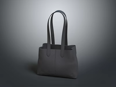 Gray Leather Handbag With Double Handles And Minimalist Design For Daily Use 3d model