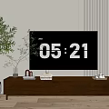 Modern Wooden TV Stand With Flat Screen TV Green Plant And Decorative Items