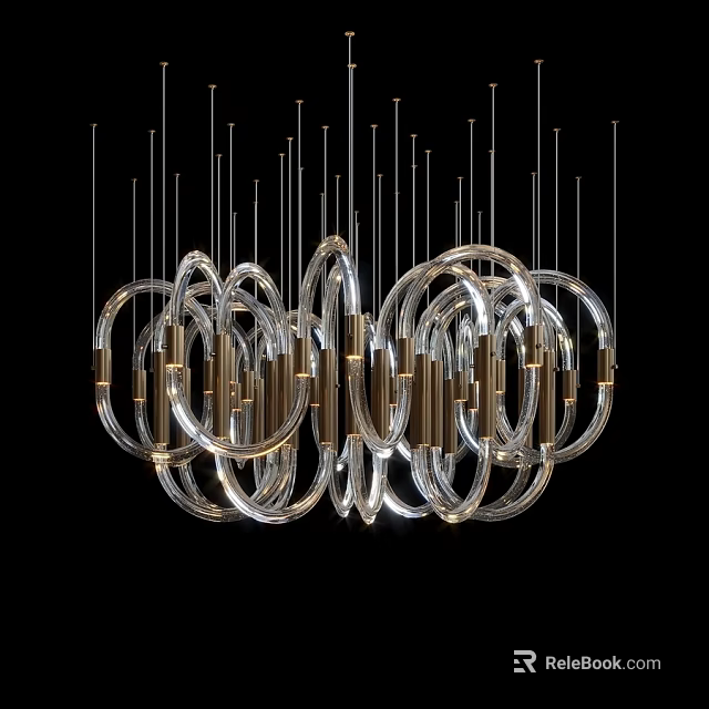 Modern Chandelier With Transparent Circular Rings And Gold Accents Design 3d model 