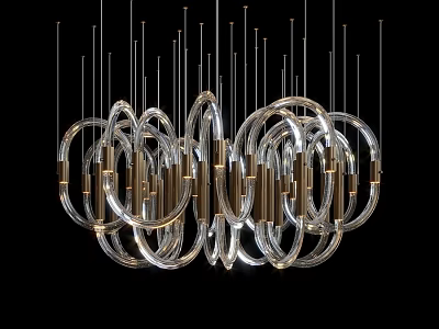 Modern Chandelier With Transparent Circular Rings And Gold Accents Design 3d model