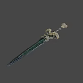 Fantasy Roleplay Ornate Sword With Detailed Skull Design And Green Golden Patterns