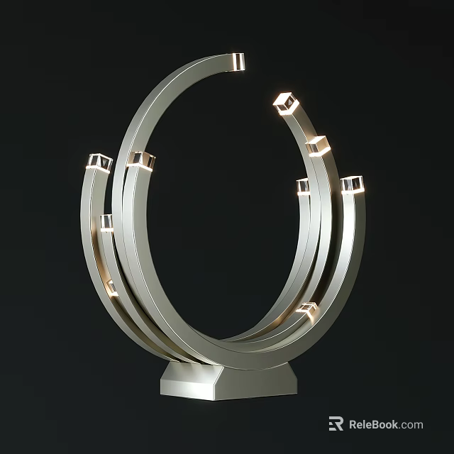 Silver Circular Design Table Lamp With Multiple Small Lights And Square Base 3d model 