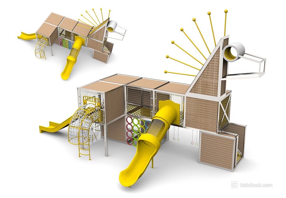 Creative Playground Equipment With Animal Shape Modular Design Yellow Slide And Climbing Structures 3d model 