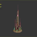Tower Architectural Model With Multiple Towers Circular Base And Geometric Patterns